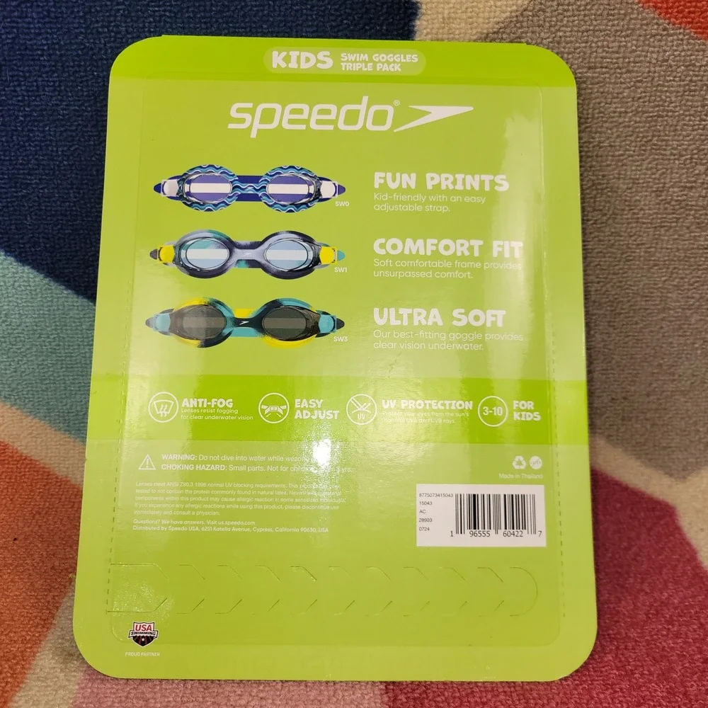 Speedo Kids Swim Goggles Triple Pack Blue Teal Anti-Fog UV Protection Ages‎ 3-10